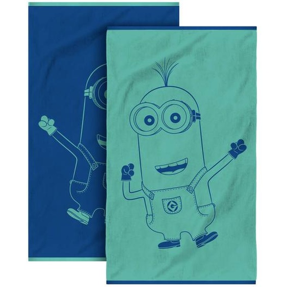 Serviette De Bain Jacquard 100% Coton, Les Minions Fiesta Bleu Vert