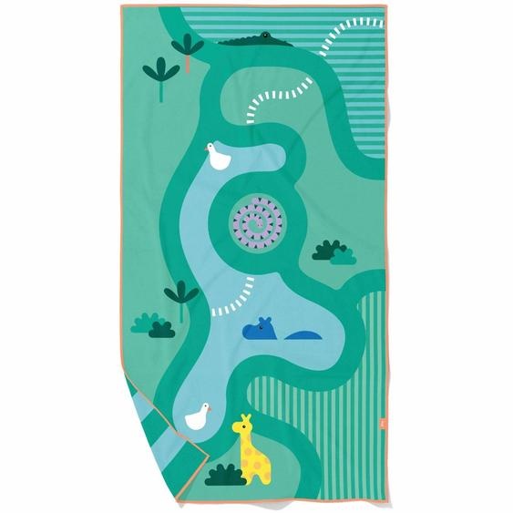 Serviette De Plage 2 En 1 Jeu Déquilibre (180 X 180 Cm) Vert Deau, Bleu, Blanc