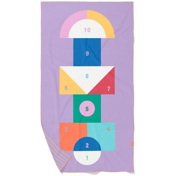 Serviette De Plage 2 En 1 Jeu Déquilibre (180 X 180 Cm) Violet, Blanc, Jaune