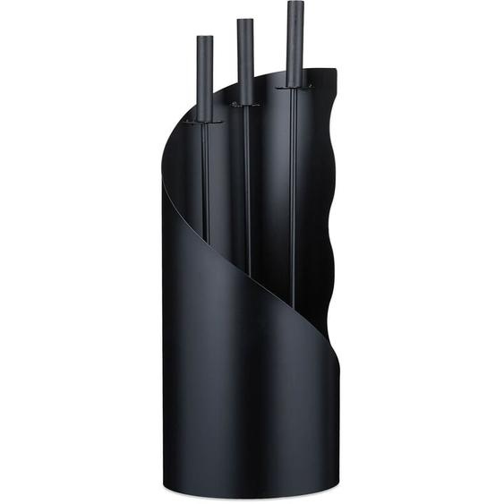 Serviteur de cheminée, moderne, 4 pièces, tisonnier, pelle à cendre, balai, support, HxLxP 56,5x20x20cm, noir - Relaxdays