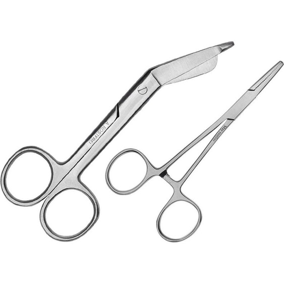 Set - 1x ciseaux multi-usages 14,5 cm - acier inoxydable + 1x pince à bout droit 13 cm