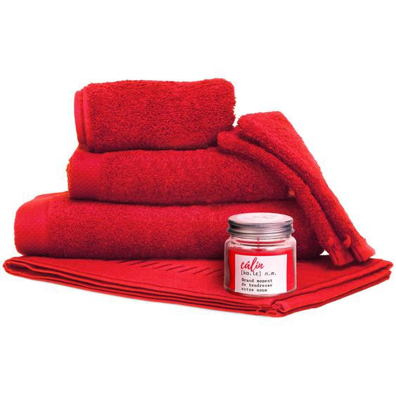 Set 2 pièces parure de bain et bougie rouge