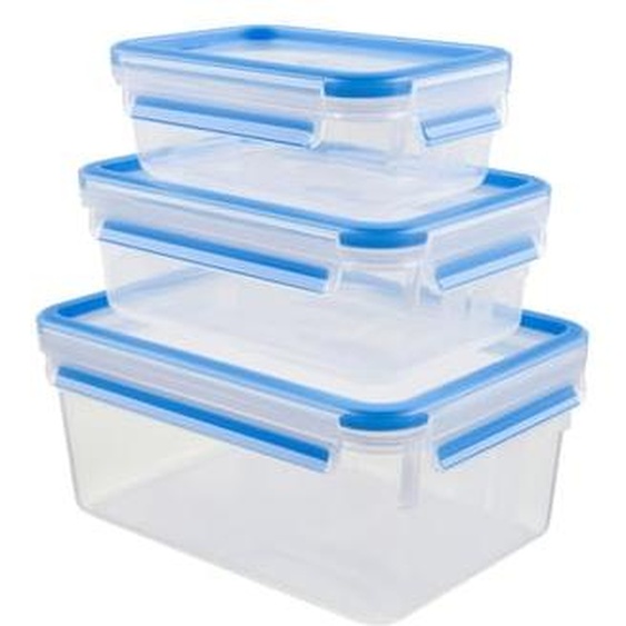 Set 3 boîtes rectangulaires Clip & Close bleu 55+100+220 cl