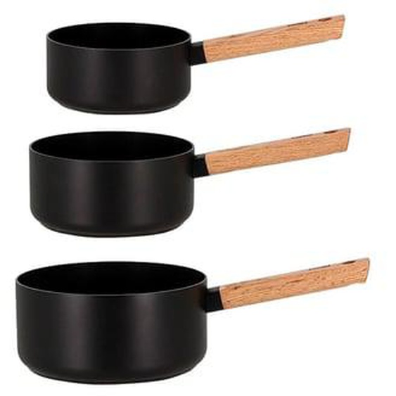 Set 3 casseroles ector noir en aluminium 16/18/ 20cm avec poignee bois