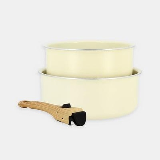 Lot 2 casseroles colorama 16 et 18cm en aluminium creme avec poignee
