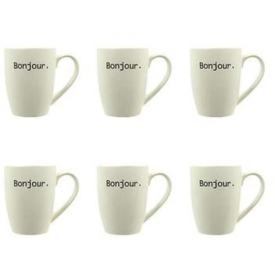 Lot 6 mugs bonjour 38cl en gres blanc