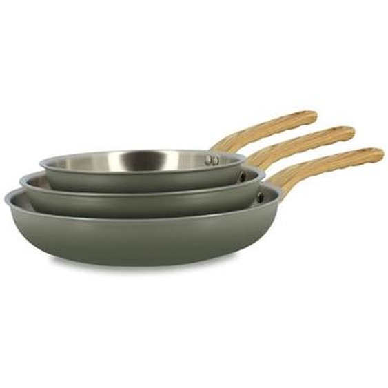 Lot 3 poeles easynox 20/24/28cm en acier inox et aluminium brume