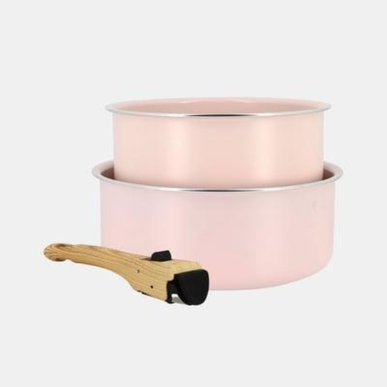 Lot 2 casseroles colorama 16 et 18cm en aluminium rose avec poignee