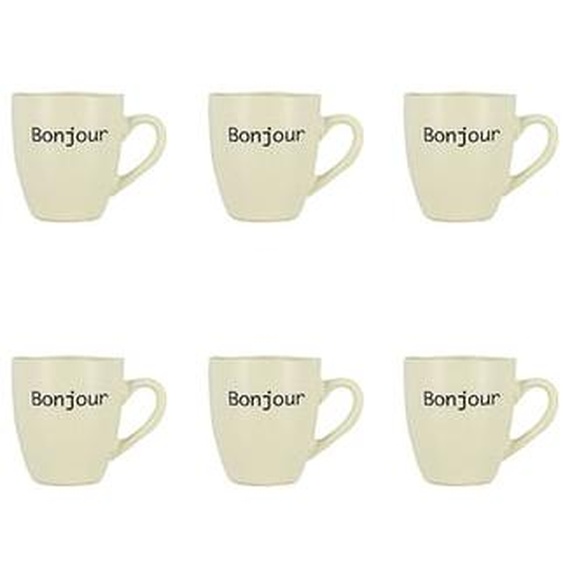 Lot 6 tasses bonjour 20cl en gres blanc