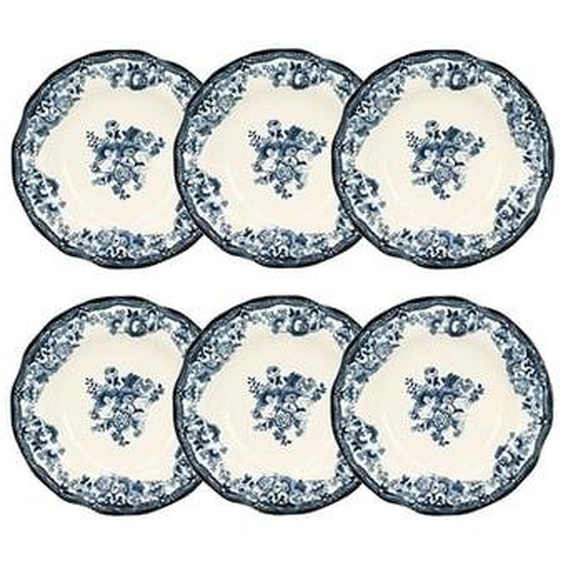 Lot 6 assiettes creuses en porcelaine bleu faustine 22cm