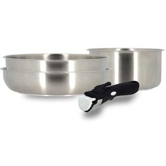 Set 4 pieces iris poele casserole et poignee en acier inoxydable inducti