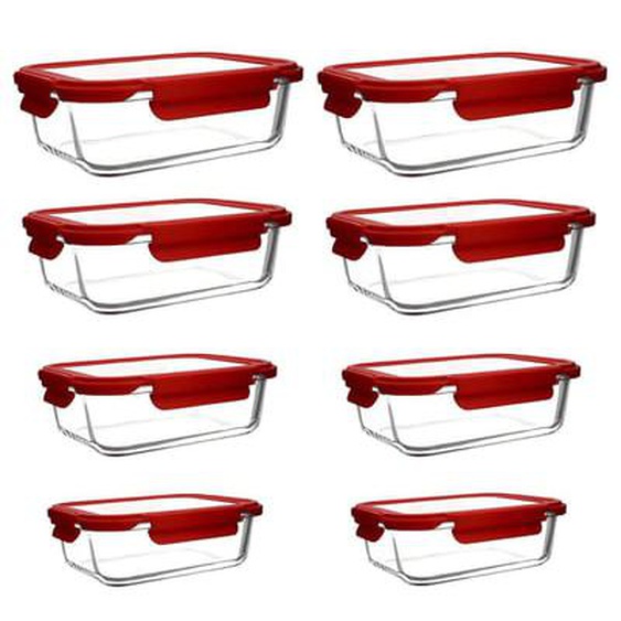 Set 8 boites hermetiques cristal rectangles en verre avec couvercle