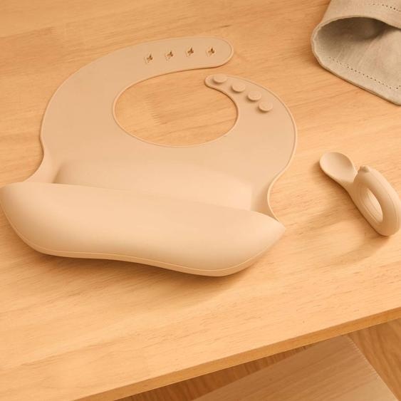 Set Bavoir Et Cuillère - Yum Beige