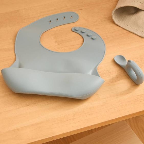 Set Bavoir Et Cuillère - Yum Bleu