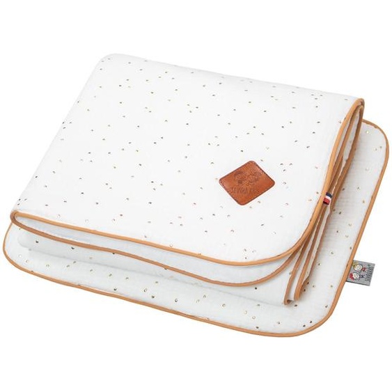 Set Berceau Couverture Et Coussin En Gaze De Coton Jeanne Blanc À Pois Or