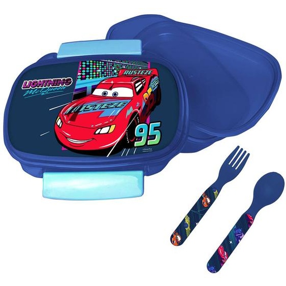 Set Boîte À Repas Avec Couverts Cars – Pvc 17 X 12 X 7 Cm Bleu / Bleu / Ciel / Bleu