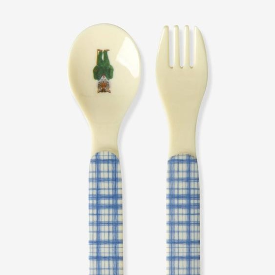 Set couvert mélamine Nathalie Lété bleu carreaux bleu