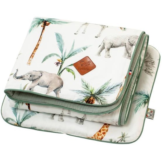 Set Couverture Et Coussin Pour Berceau Et Couffin Safari Safari, Vert, Gris, Blanc