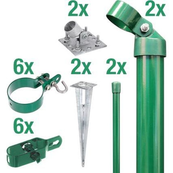 Alberts 601584 Set dangles de clôture Portail en treillis ondulé ec Clôture verte en mailles, set,fil,vert,EBH,1000, phosphaté zinc vert, avec douille de fond à enfoncer, hauteur du poteau de portail EBH : 76 mm, hauteur de clôture : 10 cm
