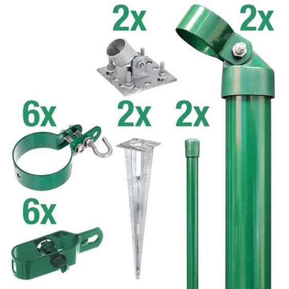 Alberts 601614 Set dangles de clôture Portail en treillis ondulé ec Clôture en treillis vert, set,fil,vert,EBH,1750, phosphaté zinc vert, avec douille à enfoncer dans le sol, hauteur du poteau de portail EBH : 76 mm, hauteur de la clôture : 17 cm
