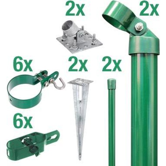 Alberts 601485 Set dangles de clôture, portail en treillis ondulé ec clôture verte en mailles, set,fil,vert,EBH,800, phosphaté zinc vert, avec douille à enfoncer dans le sol, hauteur du poteau de portail EBH : 76 mm, hauteur de la clôture : 80 cm