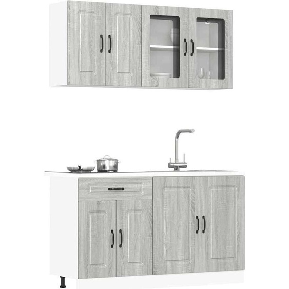 Set darmoires de cuisine design 4 pièces Kalmar Gris Sonoma Matériau dérivé du bois, Armoires de cuisine Nouveau