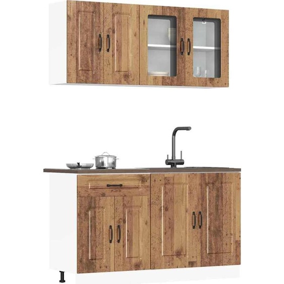 Set darmoires de cuisine design 4 pièces Kalmar imitation vieux bois, armoires de cuisine Nouveau