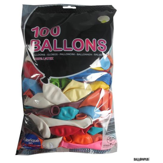 Set de 100 ballons à gonfler multicolore diamètre 25cm
