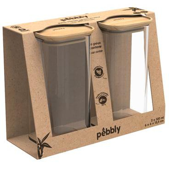 Set de 2 boites carrées - verre et couvercle bambou - 32 cl