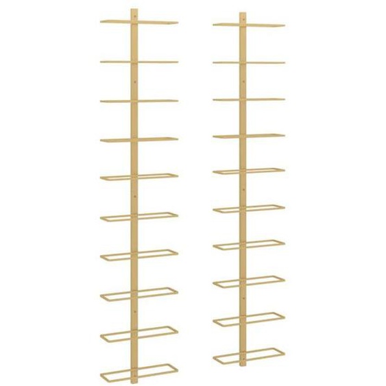 Set de 2 casiers range bouteilles etagere de rangement vin mural pour 10 bouteilles en metal dore DEC024369