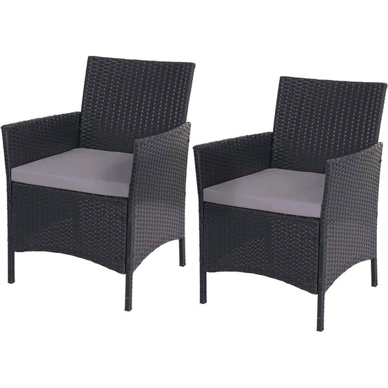 set de 2 fauteuils de jardin en poly rotin Halden, fauteuil en osier ~ anthracite, coussin anthracite