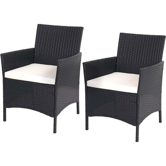 set de 2 fauteuils de jardin en poly rotin Halden, fauteuil en osier ~ anthracite, coussin crème