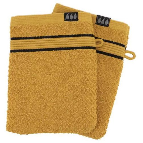 SET DE 2 GANTS DE TOILETTE 15X21 CM 100% COTON - OCRE NOIR - Tendance - Ocre