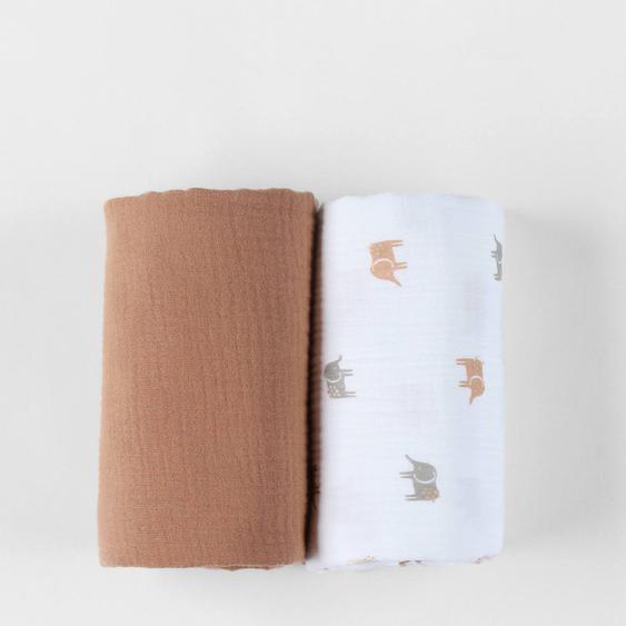 Set De 2 Langes Éléphant En Mousseline Ecru
