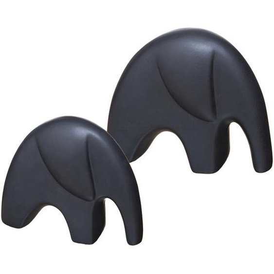 Set de 2 satuettes éléphants, céramique, noir, H15,5 cm