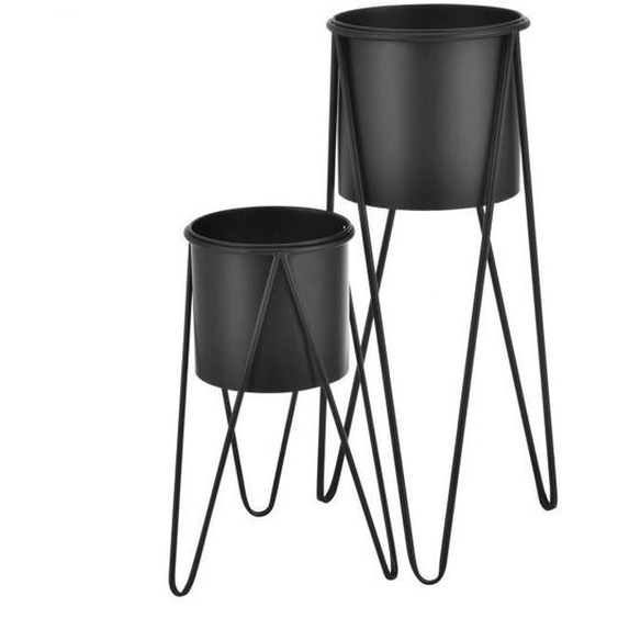 Set de 2 supports de plante cache pot pot de fleur bac a fleurs vase metal noir