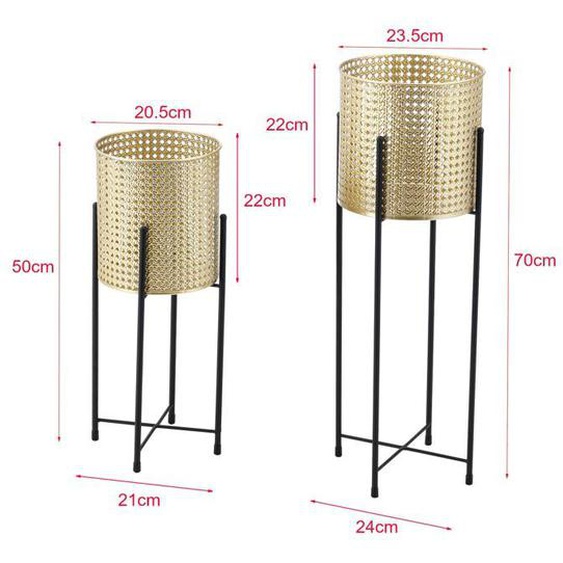 Set de 2 supports de plante ensemble cache pot pot de fleur bac a fleurs vase metal tailles differentes noir dore