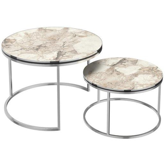 Set de 2 tables d appoint rondes gigognes marbre blanc argent