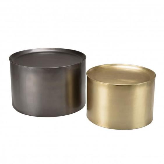 Set de 2 tables dappoint rondes en métal gris anthracite et doré - MACABANE - Contemporain et design