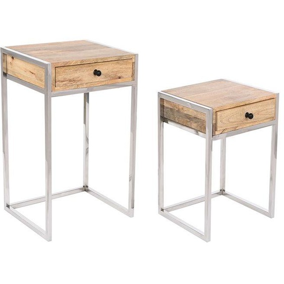 Set de 2 tables dappoints en bois de manguier coloris naturel et métal argenté