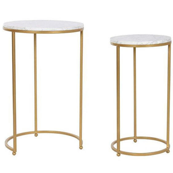 Set de 2 tables dappoints rondes en marbre coloris blanc et métal doré