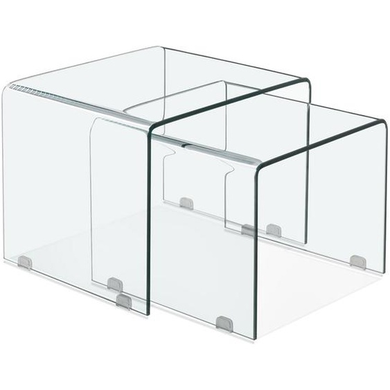 Set de 2 tables gigognes design emboîtables BOBBY DOUBLE SIDE en verre transparent