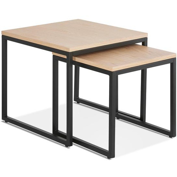 Set de 2 tables gigognes emboîtables style industriel MOMA en bois finition naturelle et métal noir