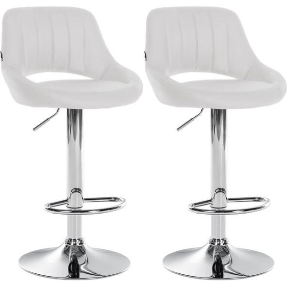 Set de 2 tabourets de bar réglables - sièges en similicuir - pivotant à 360° | Couleur : blanc | Matériau base : métal aspect chrome