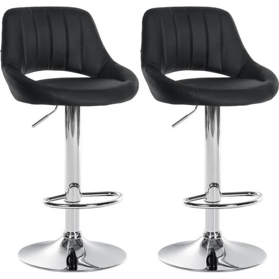 Set de 2 tabourets de bar réglables - sièges en similicuir - pivotant à 360° | Couleur : noir | Matériau base : métal aspect chrome