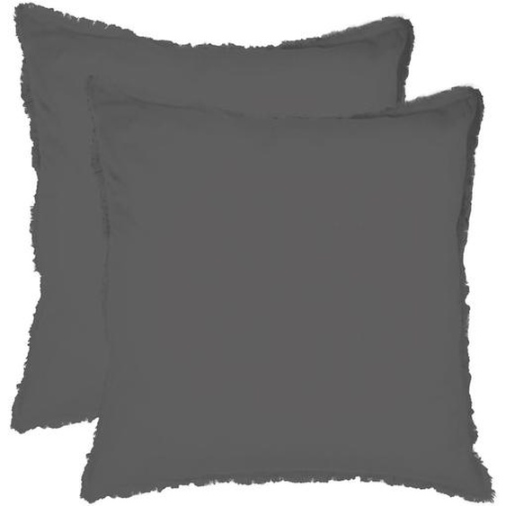 Set De 2 Taies Doreiller Unies À Franges, Coton Lavé Anthracite