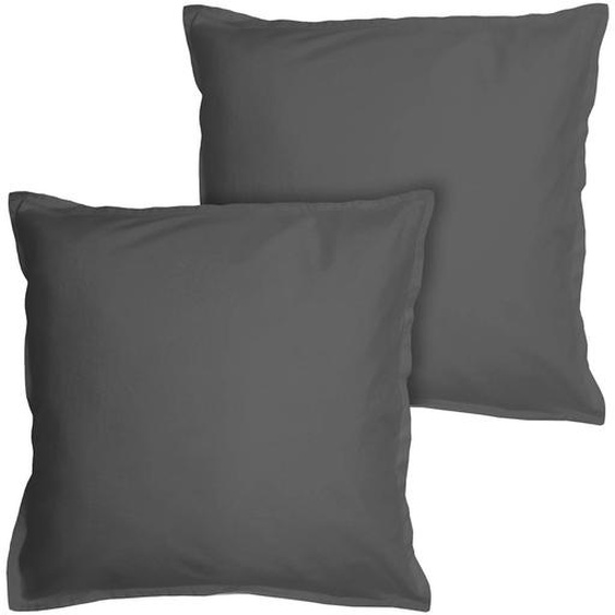 Set De 2 Taies Doreiller Unies À Volant, Coton Lavé Anthracite