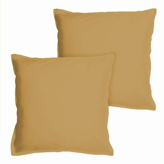 Set De 2 Taies D’oreiller Unies À Volant, Coton Lavé Miel