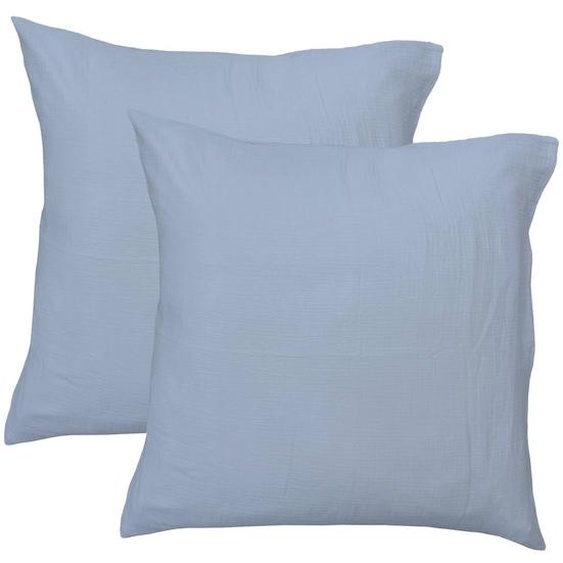 Set De 2 Taies Doreiller Unies En Coton, Gaze De Coton Bleu Horizon