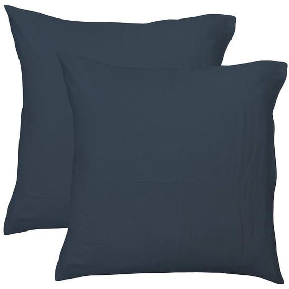 Set De 2 Taies Doreiller Unies En Coton, Gaze De Coton Bleu Paon